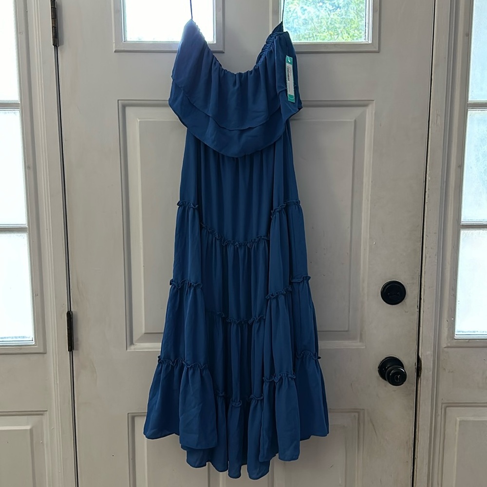 Strapless blue dress